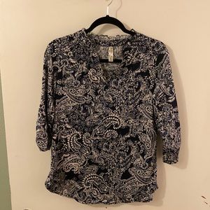 Navy Paisley 3/4 Sleeve Blouse